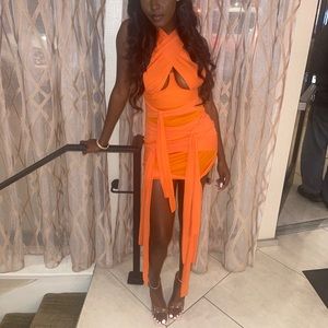 Orange Mesh Wrap Dress PLT
